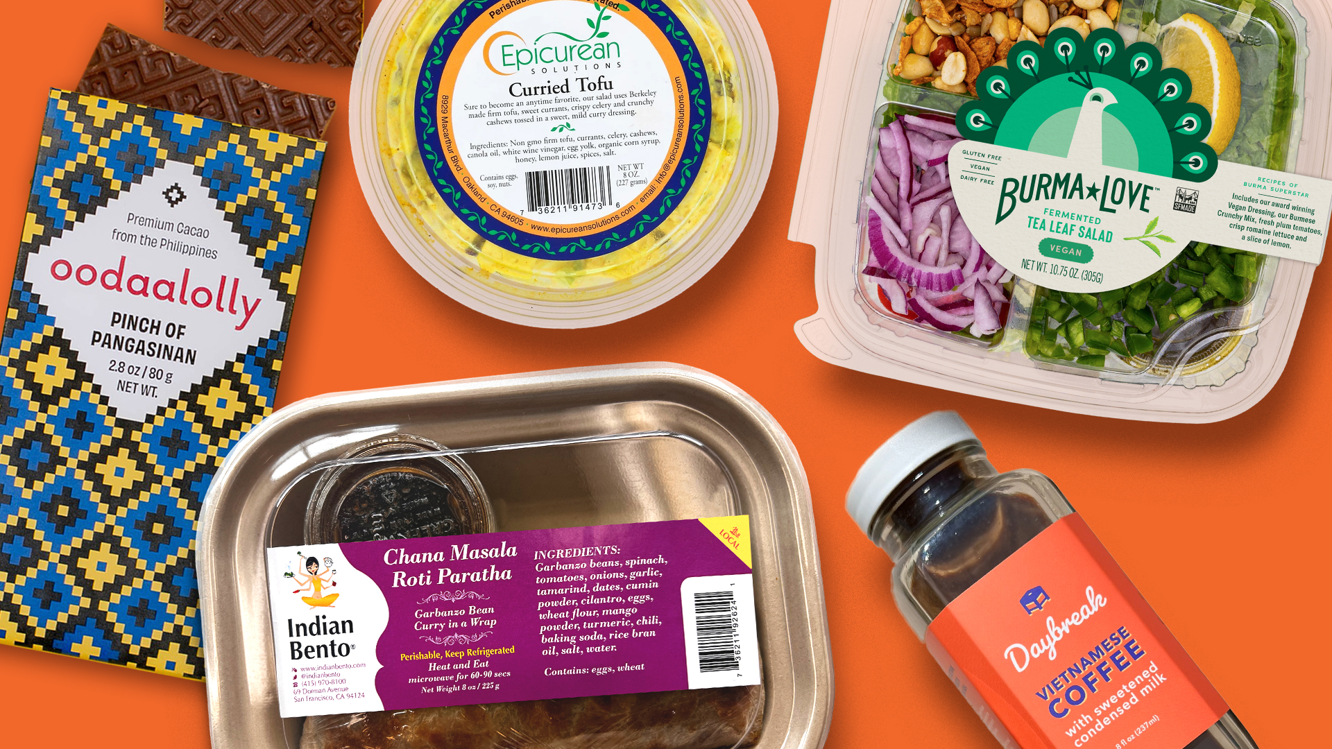Daybreak Vietnamese Coffee, Indian Bento, Oodaalolly, Burma Love, and Epicurean Solution