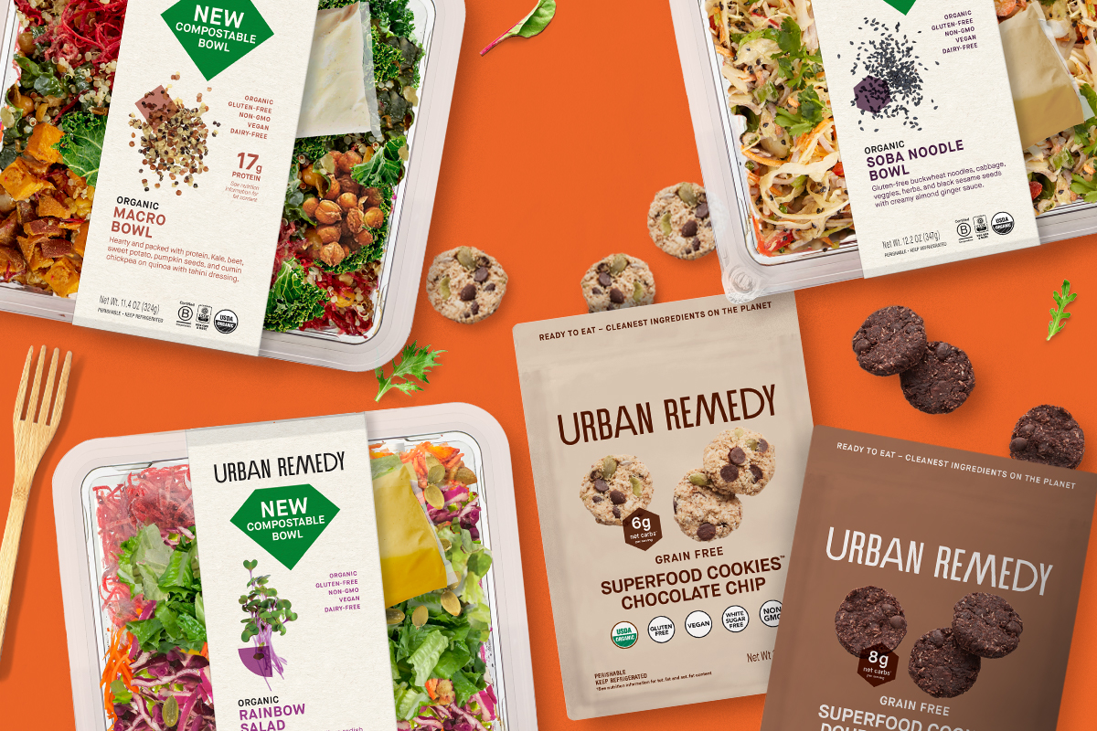 Urban Remedy salads sold in compostable bowls and Superfood Cookies